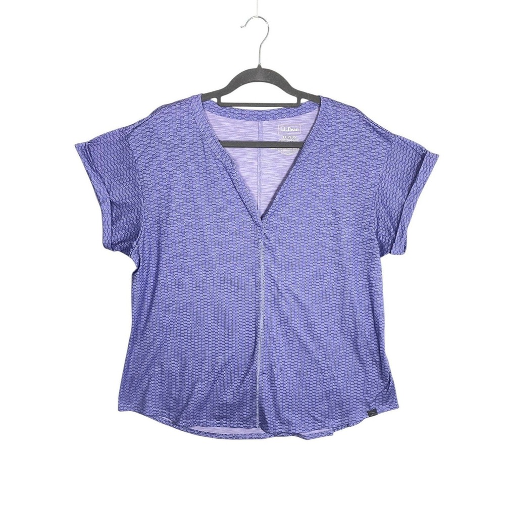 L.L.Bean Top 1X Plus Purple Geometric V-Neck Short Sleeve Activewear Tshirt
